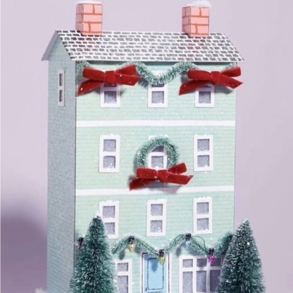 Anthropologie George & Viv Light Up Holiday Village House Green Townhouse - Picture 2 of 5
